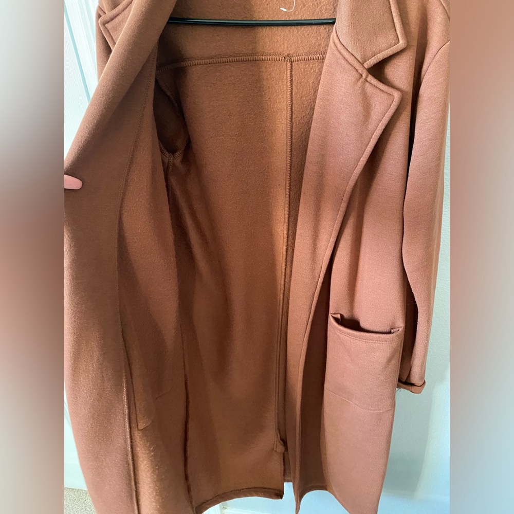 Stylish Burnt Orange Brown Long Coat Medium NWOT - Picture 7 of 14